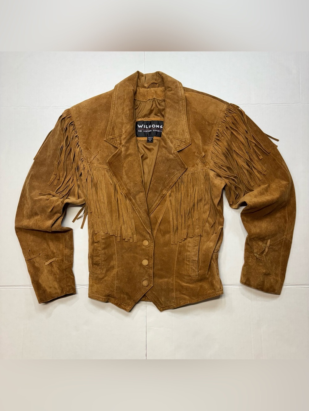 Vintage Wilsons Leather Experts Suede Fringe Western Jacket Brown Tan SIZE XS